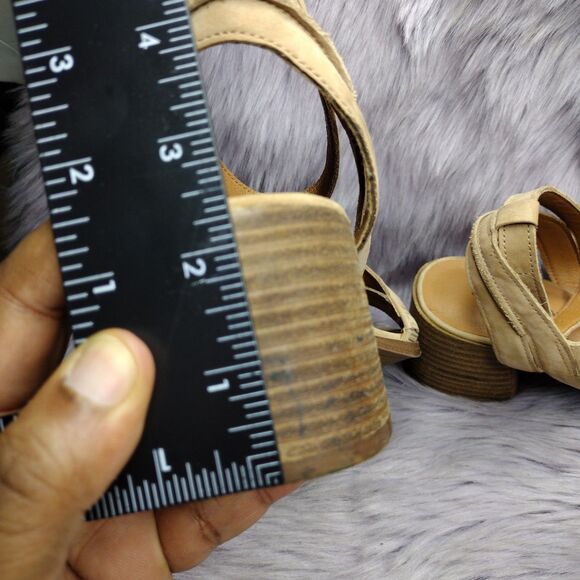 Lucky Brand Womens Junnah Leather Block Heel Sandals Size 9 Brown Ankle Strap - Picture 9 of 9